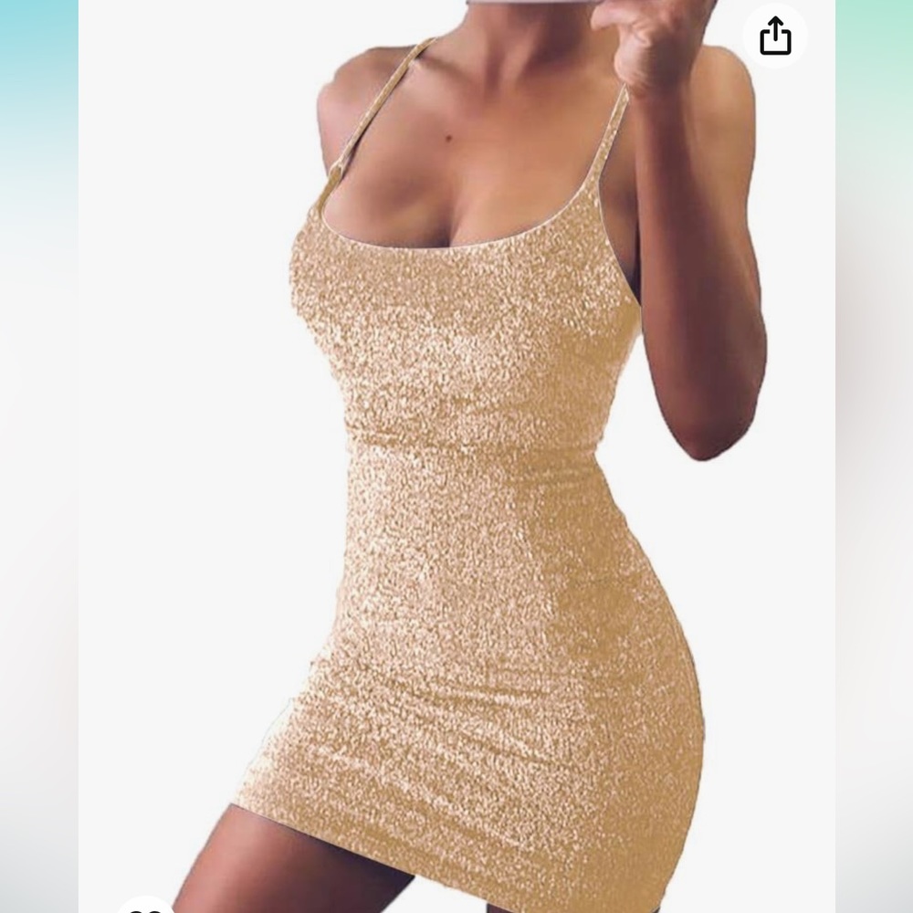 Women's Glitter Spagetti Straps Lace Back Bandage Bodycon Mini Party Dress